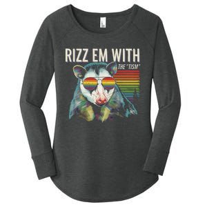 Retro Funny Raccoon With Sunglasses Rizz Em With The Tism Women's Perfect Tri Tunic Long Sleeve Shirt