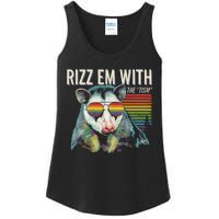 Retro Funny Raccoon With Sunglasses Rizz Em With The Tism Ladies Essential Tank