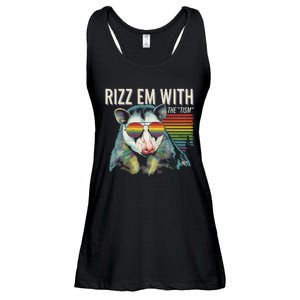 Retro Funny Raccoon With Sunglasses Rizz Em With The Tism Ladies Essential Flowy Tank