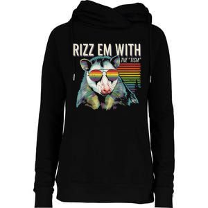 Retro Funny Raccoon With Sunglasses Rizz Em With The Tism Womens Funnel Neck Pullover Hood