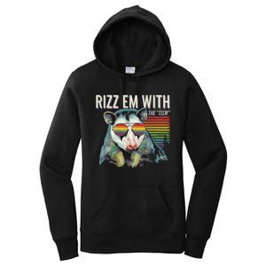 Retro Funny Raccoon With Sunglasses Rizz Em With The Tism Women's Pullover Hoodie