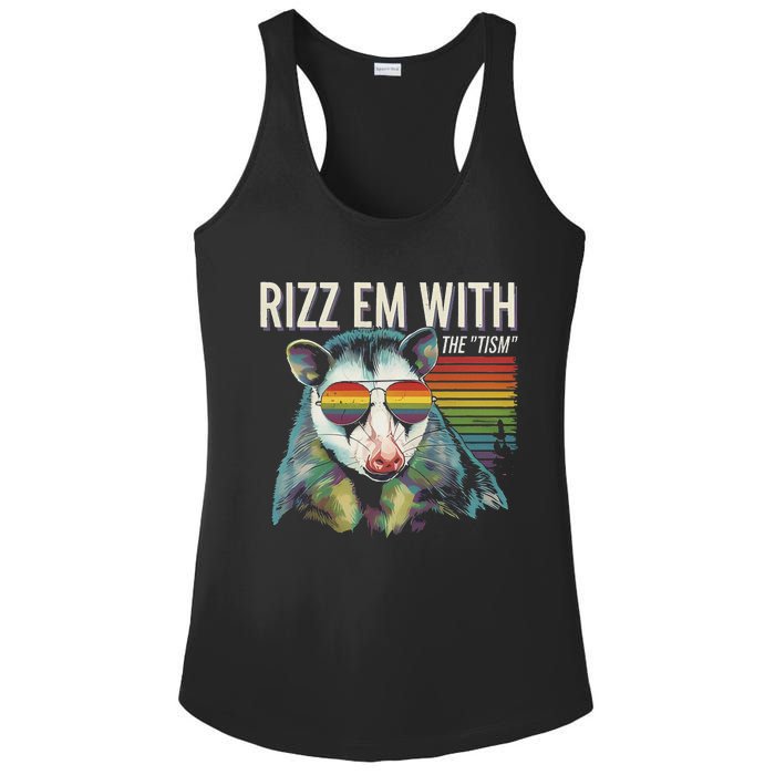 Retro Funny Raccoon With Sunglasses Rizz Em With The Tism Ladies PosiCharge Competitor Racerback Tank