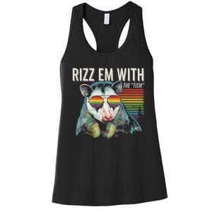 Retro Funny Raccoon With Sunglasses Rizz Em With The Tism Women's Racerback Tank