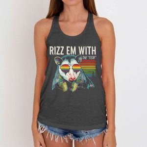 Retro Funny Raccoon With Sunglasses Rizz Em With The Tism Women's Knotted Racerback Tank