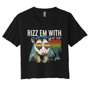 Retro Funny Raccoon With Sunglasses Rizz Em With The Tism Women's Crop Top Tee