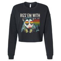 Retro Funny Raccoon With Sunglasses Rizz Em With The Tism Cropped Pullover Crew