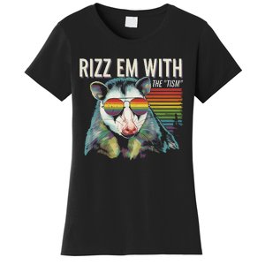 Retro Funny Raccoon With Sunglasses Rizz Em With The Tism Women's T-Shirt