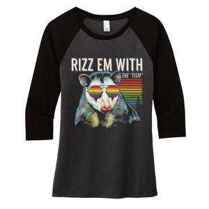 Retro Funny Raccoon With Sunglasses Rizz Em With The Tism Women's Tri-Blend 3/4-Sleeve Raglan Shirt