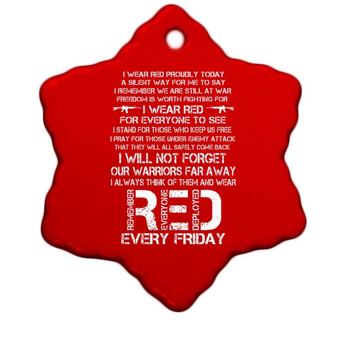 Red Friday Remember The Deployed Military Troops Poem Ceramic Star Ornament