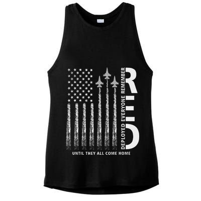 Red Friday Remember Everyone Deployed Military American Flag Ladies PosiCharge Tri-Blend Wicking Tank