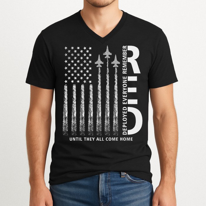 Red Friday Remember Everyone Deployed Military American Flag V-Neck T-Shirt