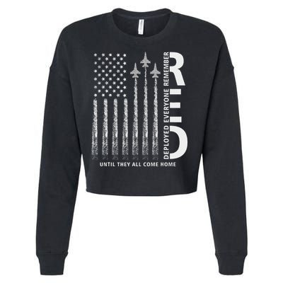 Red Friday Remember Everyone Deployed Military American Flag Cropped Pullover Crew