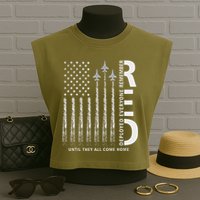 Red Friday Remember Everyone Deployed Military American Flag Garment-Dyed Women's Muscle Tee