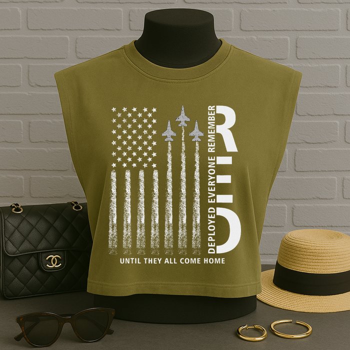 Red Friday Remember Everyone Deployed Military American Flag Garment-Dyed Women's Muscle Tee