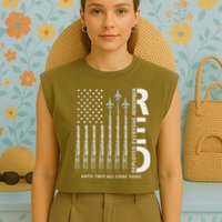 Red Friday Remember Everyone Deployed Military American Flag Garment-Dyed Women's Muscle Tee