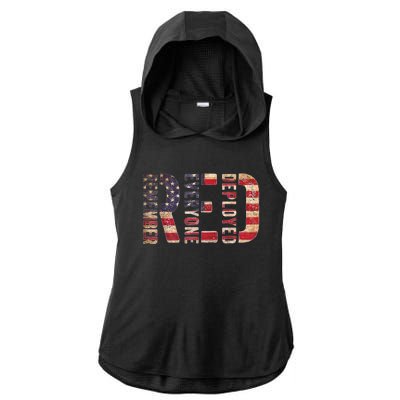 Red Fridays Remember Everyone Deployed American Flag Ladies PosiCharge Tri-Blend Wicking Draft Hoodie Tank