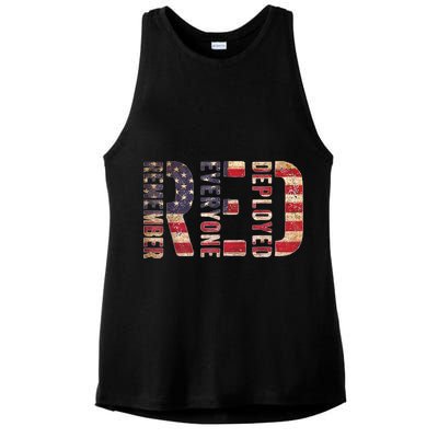 Red Fridays Remember Everyone Deployed American Flag Ladies PosiCharge Tri-Blend Wicking Tank