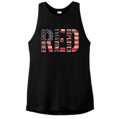 Red Fridays Remember Everyone Deployed American Flag Ladies PosiCharge Tri-Blend Wicking Tank