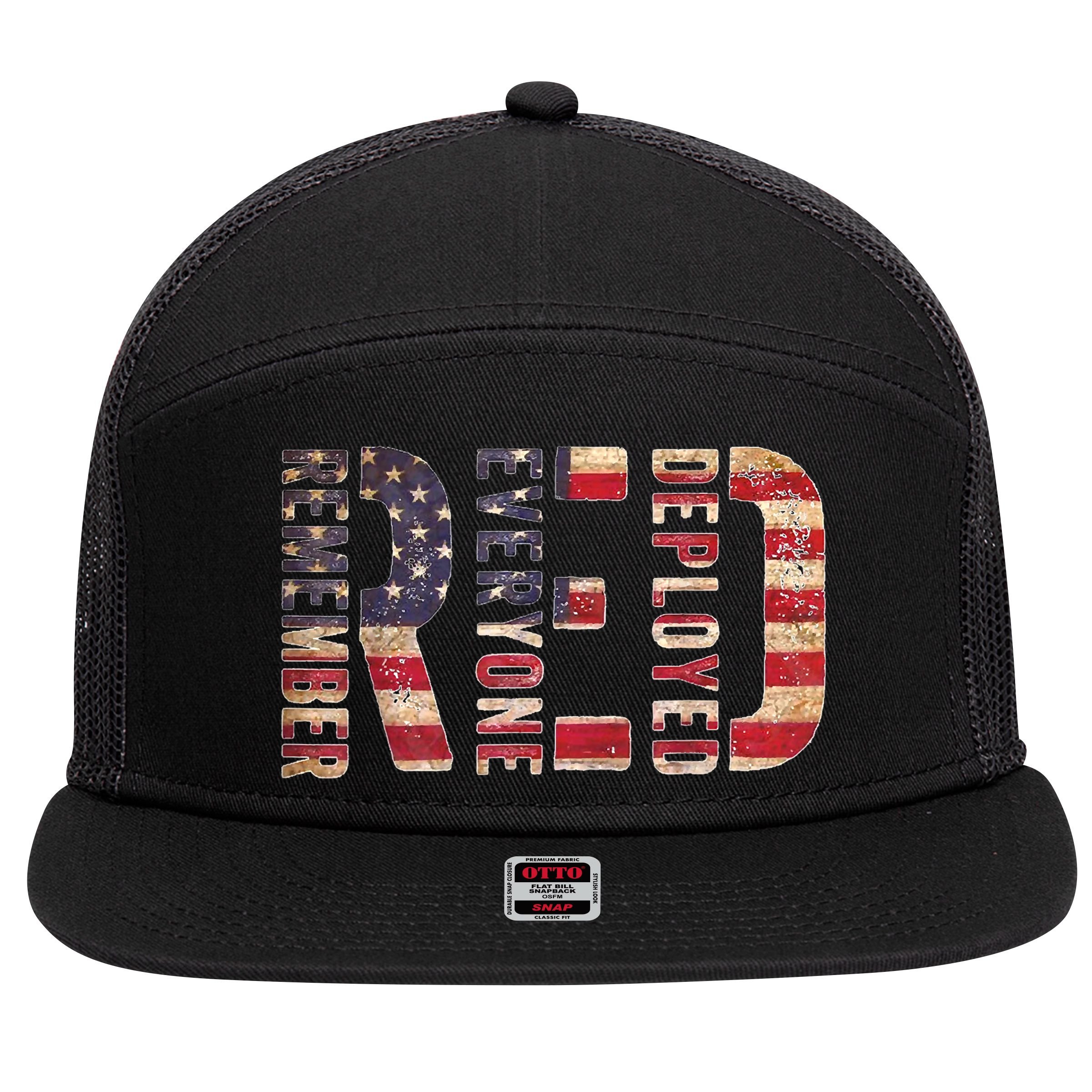 Red Fridays Remember Everyone Deployed American Flag 7 Panel Mesh Trucker Snapback Hat