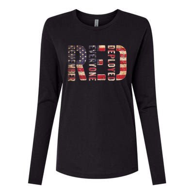 Red Fridays Remember Everyone Deployed American Flag Womens Cotton Relaxed Long Sleeve T-Shirt