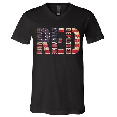 Red Fridays Remember Everyone Deployed American Flag V-Neck T-Shirt