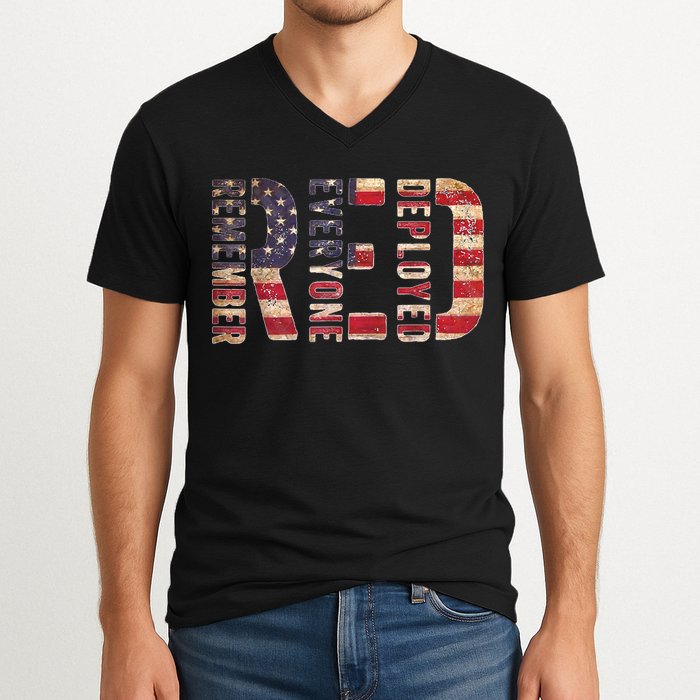 Red Fridays Remember Everyone Deployed American Flag V-Neck T-Shirt