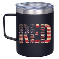 Red Fridays Remember Everyone Deployed American Flag 12oz Stainless Steel Coffee Mug