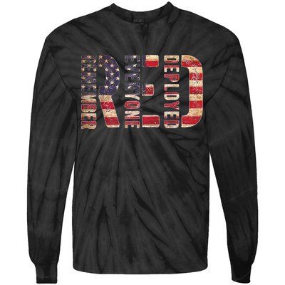 Red Fridays Remember Everyone Deployed American Flag Tie-Dye Long Sleeve Shirt