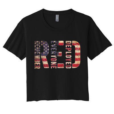 Red Fridays Remember Everyone Deployed American Flag Crop Top