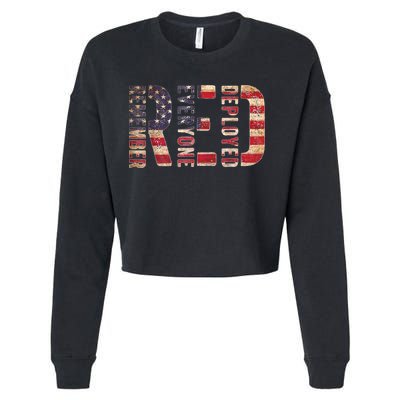 Red Fridays Remember Everyone Deployed American Flag Cropped Pullover Crew