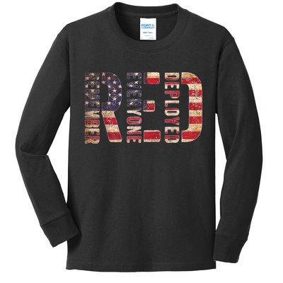 Red Fridays Remember Everyone Deployed American Flag Kids Long Sleeve Shirt