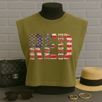 Red Fridays Remember Everyone Deployed American Flag Garment-Dyed Women's Muscle Tee