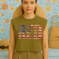 Red Fridays Remember Everyone Deployed American Flag Garment-Dyed Women's Muscle Tee