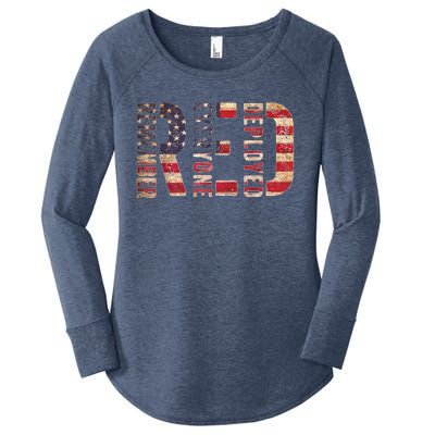 Red Fridays Remember Everyone Deployed American Flag Women's Perfect Tri Tunic Long Sleeve Shirt