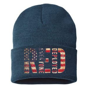 Red Fridays Remember Everyone Deployed American Flag Sustainable Knit Beanie