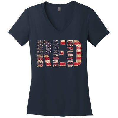 Red Fridays Remember Everyone Deployed American Flag Women's V-Neck T-Shirt