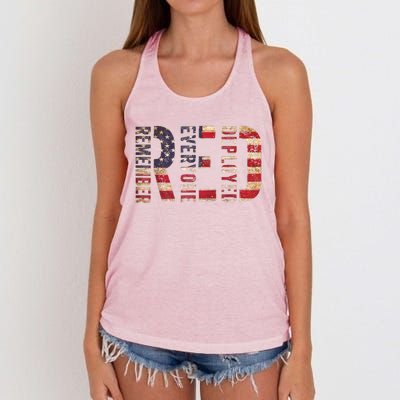 Red Fridays Remember Everyone Deployed American Flag Women's Knotted Racerback Tank