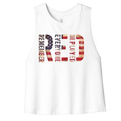 Red Fridays Remember Everyone Deployed American Flag Women's Racerback Cropped Tank