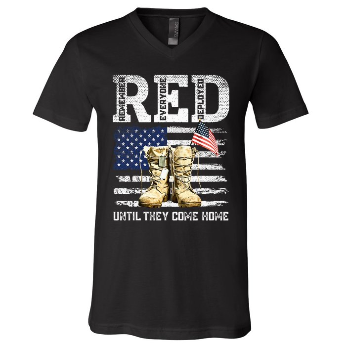 Red Friday Remember Everyone Deployed Every Friday Veterans V-Neck T-Shirt