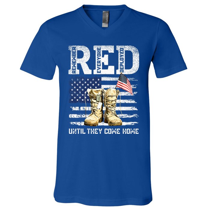 RED Friday Remember Everyone deployed every friday veterans V-Neck T-Shirt