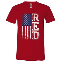 RED Friday Remember Everyone Deployed US Flag Army Vintage V-Neck T-Shirt