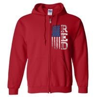 RED Friday Remember Everyone Deployed US Flag Army Vintage Full Zip Hoodie