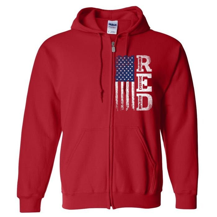 RED Friday Remember Everyone Deployed US Flag Army Vintage Full Zip Hoodie