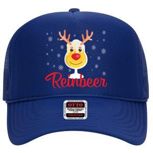 Reinbeer Funny Reindeer Beer Christmas Ing Party Xmas Cute Gift High Crown Mesh Back Trucker Hat