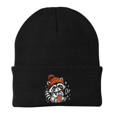 Retro Fall Racoon Coffee Feral Racoon Pumpkin Autumn Y Gift Knit Cap Winter Beanie