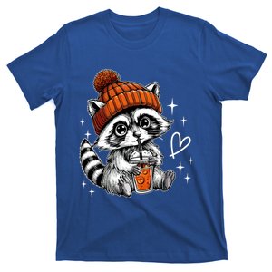 Retro Fall Racoon Coffee Feral Racoon Pumpkin Autumn Y Gift T-Shirt