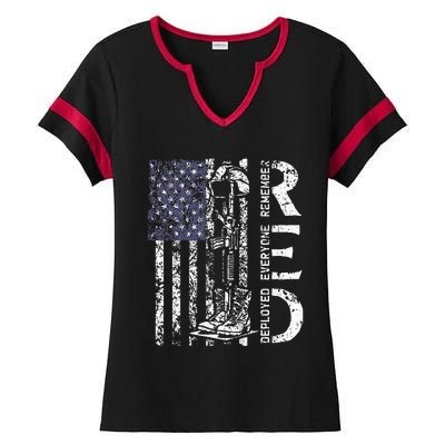 RED Friday Remember Everyone Deployed Retro US Army Military Ladies Halftime Notch Neck Tee