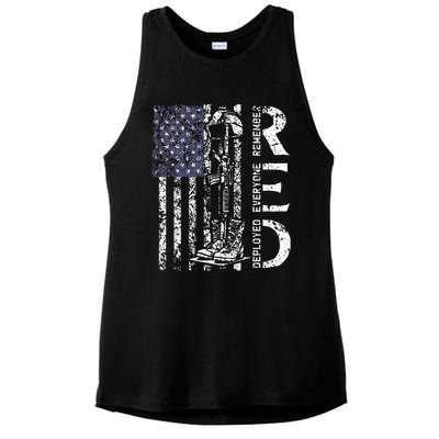 RED Friday Remember Everyone Deployed Retro US Army Military Ladies PosiCharge Tri-Blend Wicking Tank