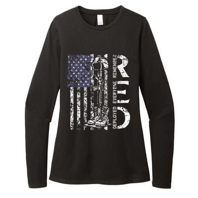 RED Friday Remember Everyone Deployed Retro US Army Military Womens CVC Long Sleeve Shirt