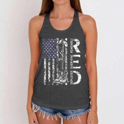 RED Friday Remember Everyone Deployed Retro US Army Military Women's Knotted Racerback Tank